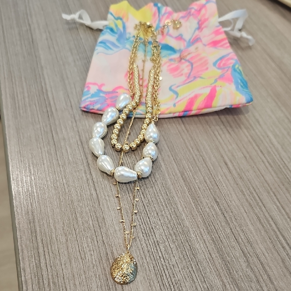 Lilly Pulitzer Gold and Pearl Stack Necklace